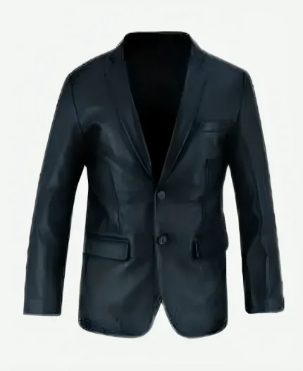 Gentlemen Jet Black Leather Blazer For Men's