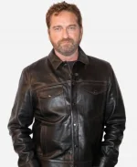 Gerard Butler Movie Den of Thieves 2 Pantera 2025 Movie Premier Black Leather Jacket