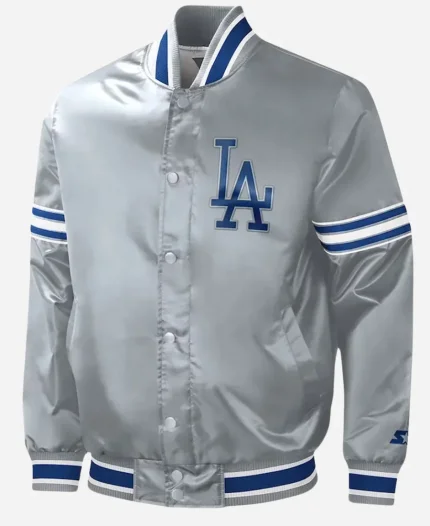 Gray Los Angeles Dodgers Slider Satin Jacket