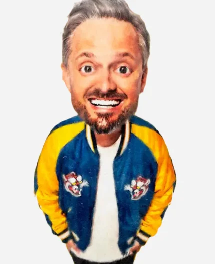 Growly Bear 2025 American Comedian Nate Bargatze Blue and Yellow Quilted Bomber Jacket