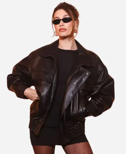 Hailey Bieber PFW 2025 Leather Jacket