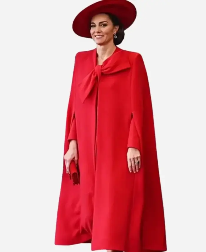 Horse Guard Parade Kate Middleton Red Bow Cape Coat