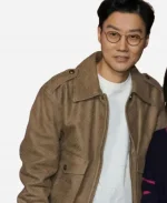 Hwang Dong-hyuk TV Series Squid Game Premier Brown Leather Jacket