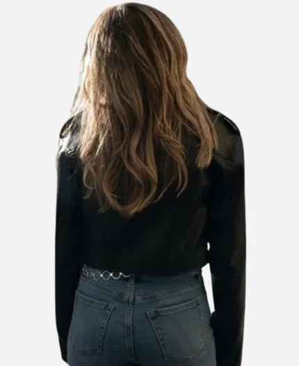 Izzy Simpson Movie Elevator Game 2023 Madison MacIsaac Black Leather Jacket