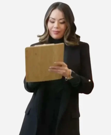Janel Parrish Return to Office 2025 Liv Black Coat