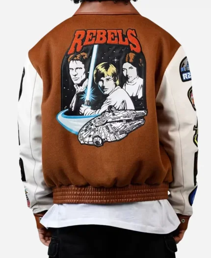 Jeff Hamilton X Star Wars Rebels Varsity Brown Bomber Jacket For Men's
