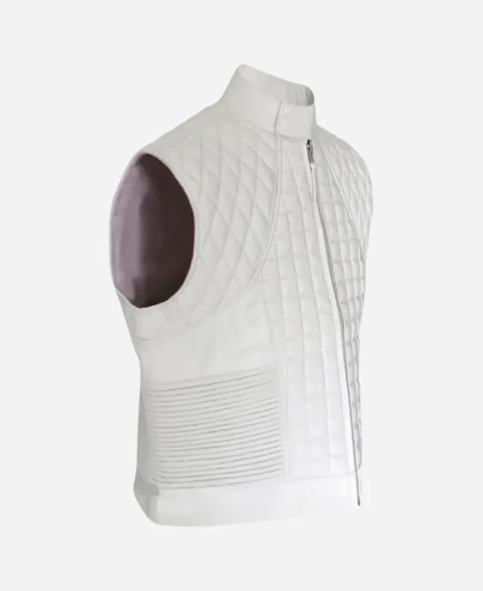Justin Bieber Fashion Show White Quilted Leather Vest