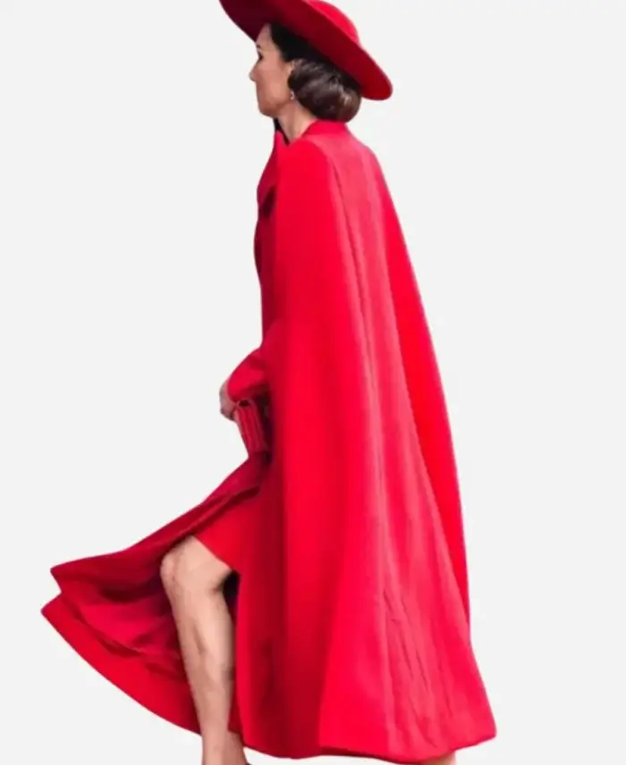 Kate Middleton 2023 Horse Guard Parade Red Bow Cape Long Coat