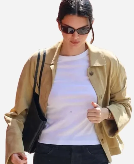 Kendall Jenner 2025 New York City Beige Suede Leather Jacket