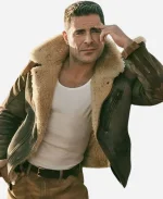 Kevin Von Erich Movie The Iron Claw 2023 Zac Efron Distressed Brown Shearling Leather Jacket