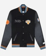 Knicks Playoff Game Mariska Hargitay Black Varsity Jacket