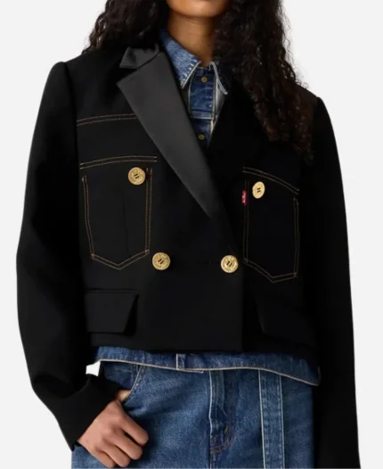Levi’s x Sacai Women’s Denim x Metelasse Twill Blazer Style Black And Blue Jacket