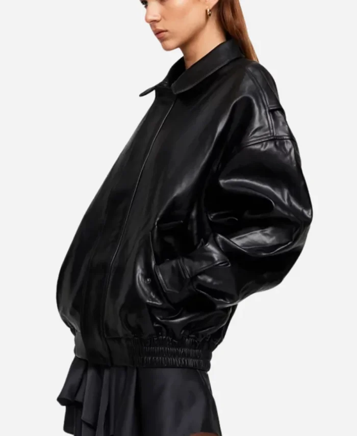 Lioness Kenny Black Leather Bomber Jacket For Women’s