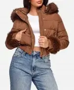 Liz Caribel Sierra Tv Series Dope Thief Season 01 Sherry Brown Faux Fur Trim Puffer Jacket