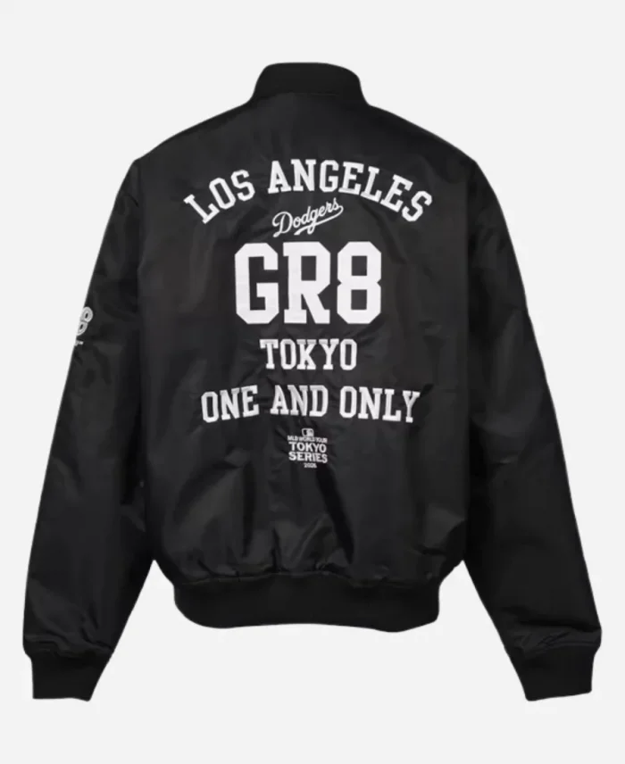 Los Angeles Dodgers x GR8 Tokyo Series Black And Blue Varsity Jacket For Unisex