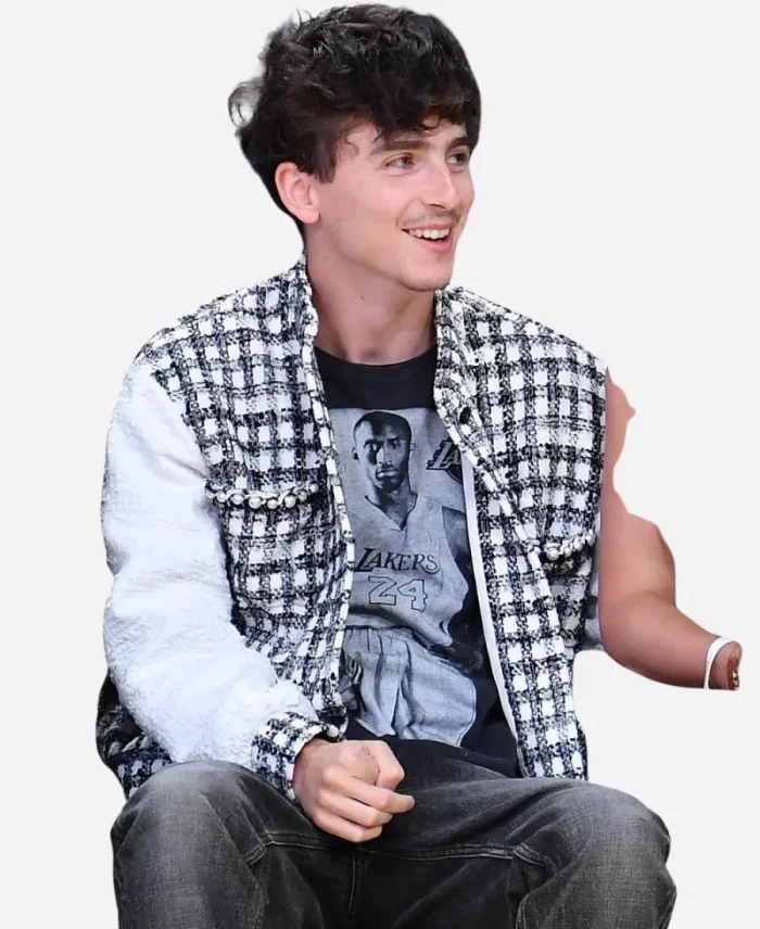 Los Angeles Lakers Game Timothee Chalamet Tweed White Jacket