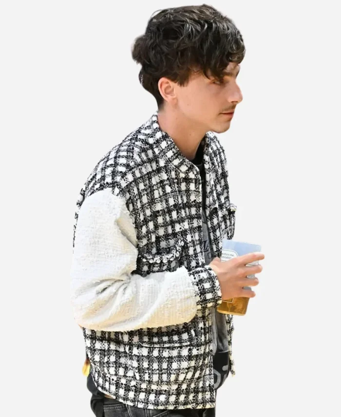 Los Angeles Lakers Game Timothee Chalamet White Tweed Jacket