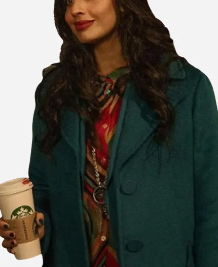 Love at First Sight Jameela Jamil Green Coat