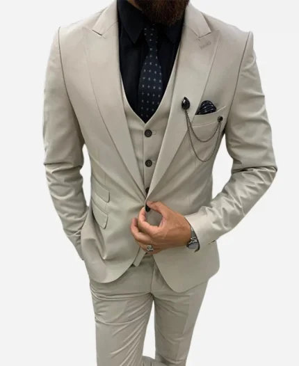 Men’s 3 Piece Beige Prom Suit