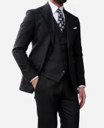Men's 3 Piece Black Peak Lapel Suit