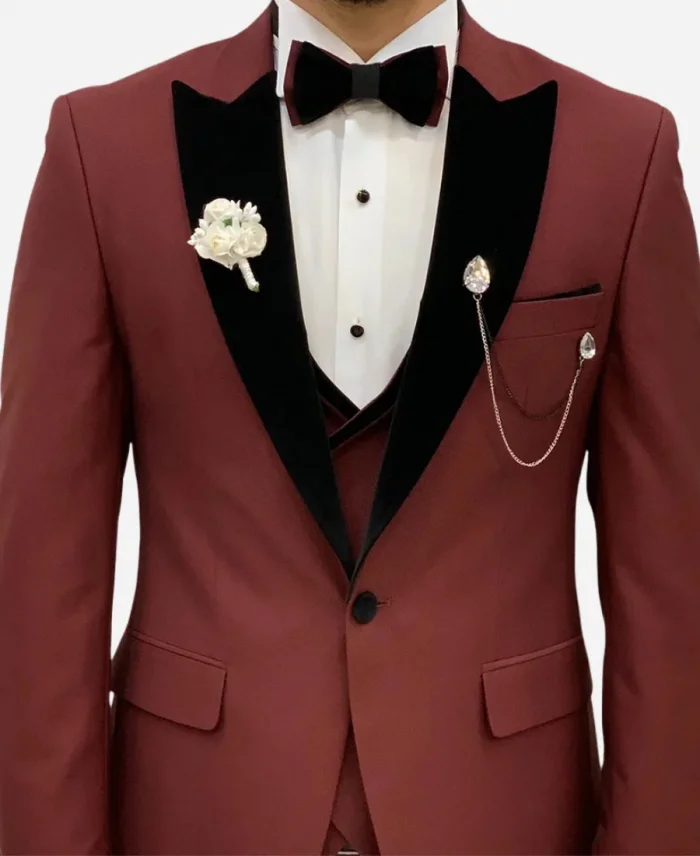 Men's 3 Piece Burgundy Suit