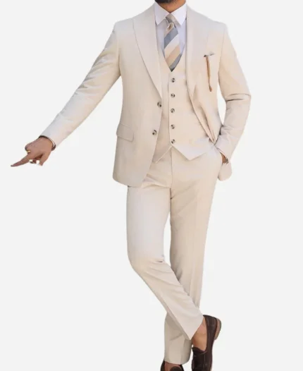 Men's 3 Piece Formal Cream Suit