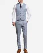 Men's Aqua Blue Three Piece Formal Wedding Suit For Sale
