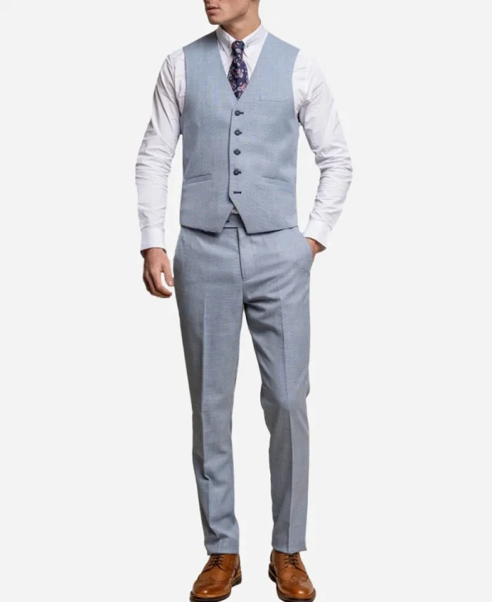 Men's Aqua Blue Three Piece Formal Wedding Suit For Sale