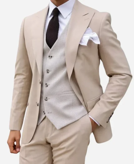 Men's Beige 3 Piece Modern Fit Suit