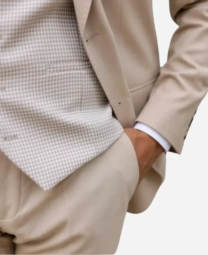 Men's Beige Three Piece Modern Fit Wedding Suit For Sale