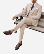 Men's Beige Three Piece Suit