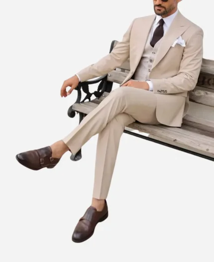Men's Beige Three Piece Suit
