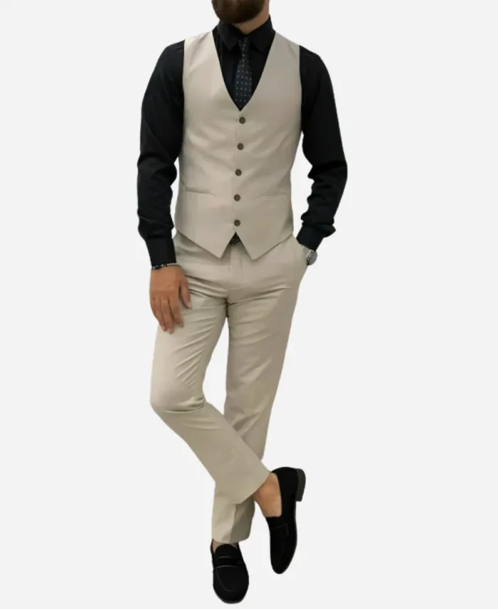 Men’s Beige Three Piece Wedding Prom Suit For Sale