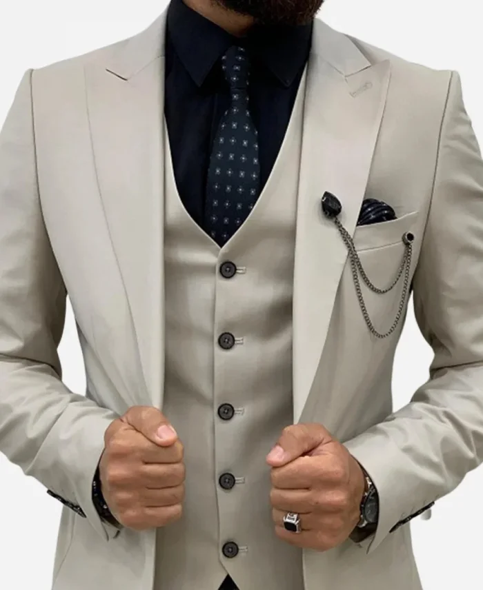 Men’s Beige Three Piece Wedding Suit