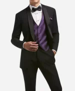 Men's Black and Purple Tuxedo Suit