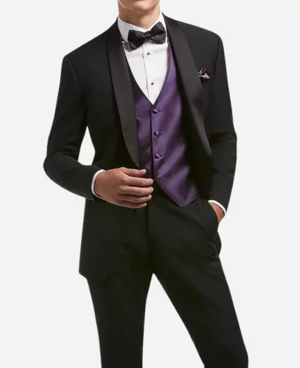 Men's Black and Purple Tuxedo Suit