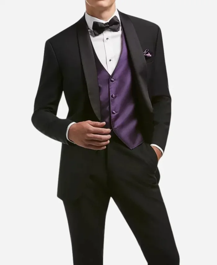 Men's Black and Purple Tuxedo Suit