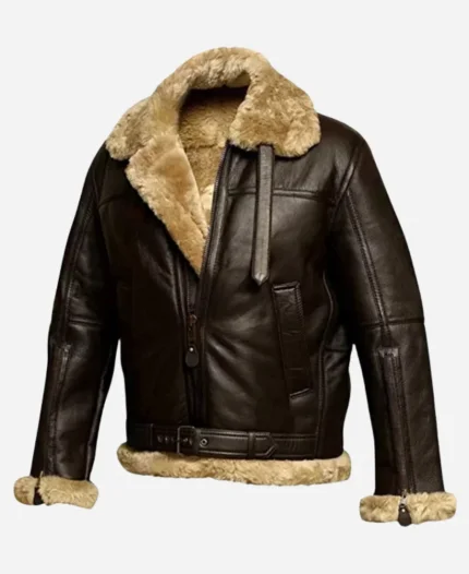 Men’s Brown Shearling Lined Aviator Bomber Jacket