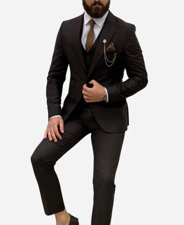 Men’s Brown Three Piece Wedding Tuxedo Suit For Sale