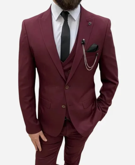 Men’s Burgundy 3 Piece Wedding Suit