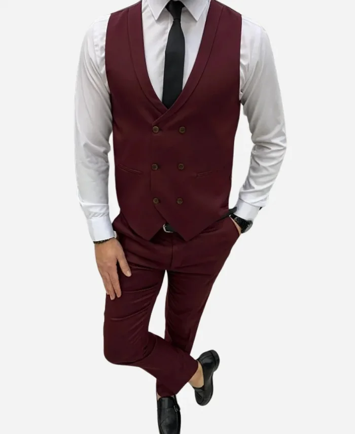 Men’s Burgundy Slim Fit Three Piece Suit
