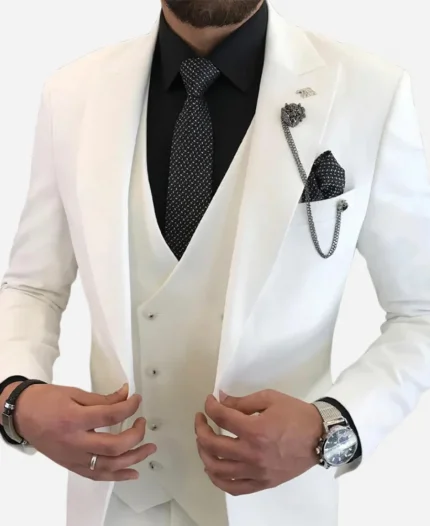 Men’s Casual 3 Piece Slim Fit White Suit