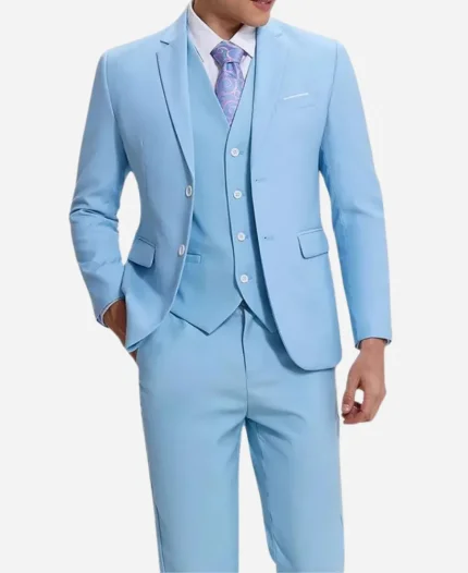 Men's Classic 3 Piece Light Blue Suit
