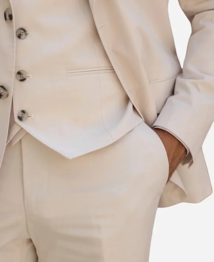 Men's Cream Slim Fit Three Piece Suit