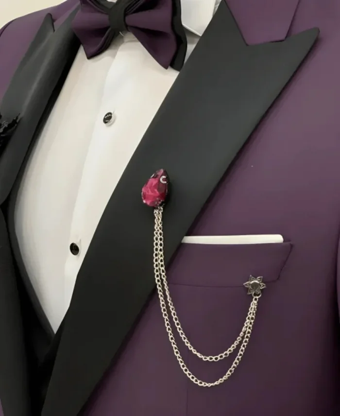 Men's Dark Purple Three Piece Tuxedo Suit