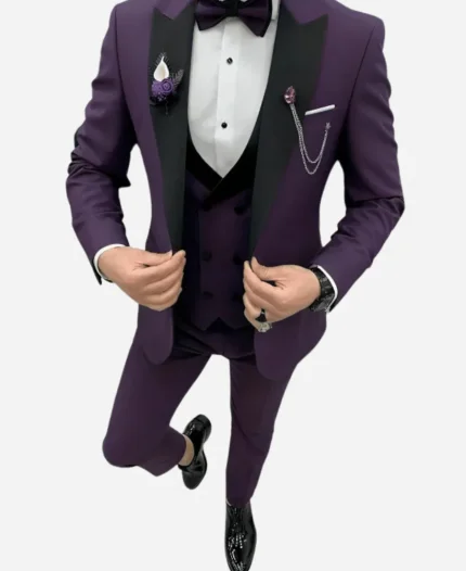 Men's Dark Purple Three Piece Wedding Tuxedo Suit For Sale