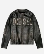 Mens Diesel Distressed Leather Black Jacket