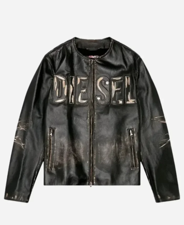 Mens Diesel Distressed Leather Black Jacket