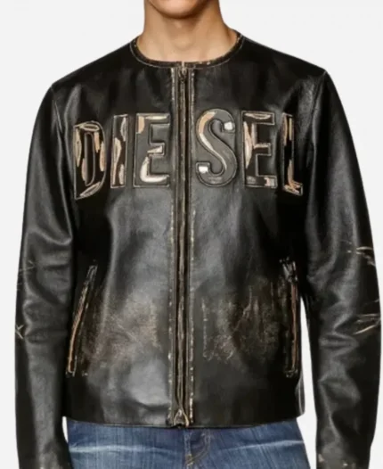 Mens Diesel Distressed Leather Jacket