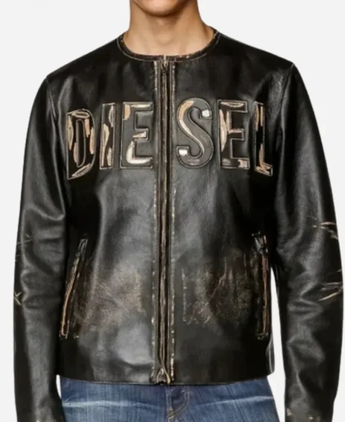 Mens Diesel Distressed Leather Jacket